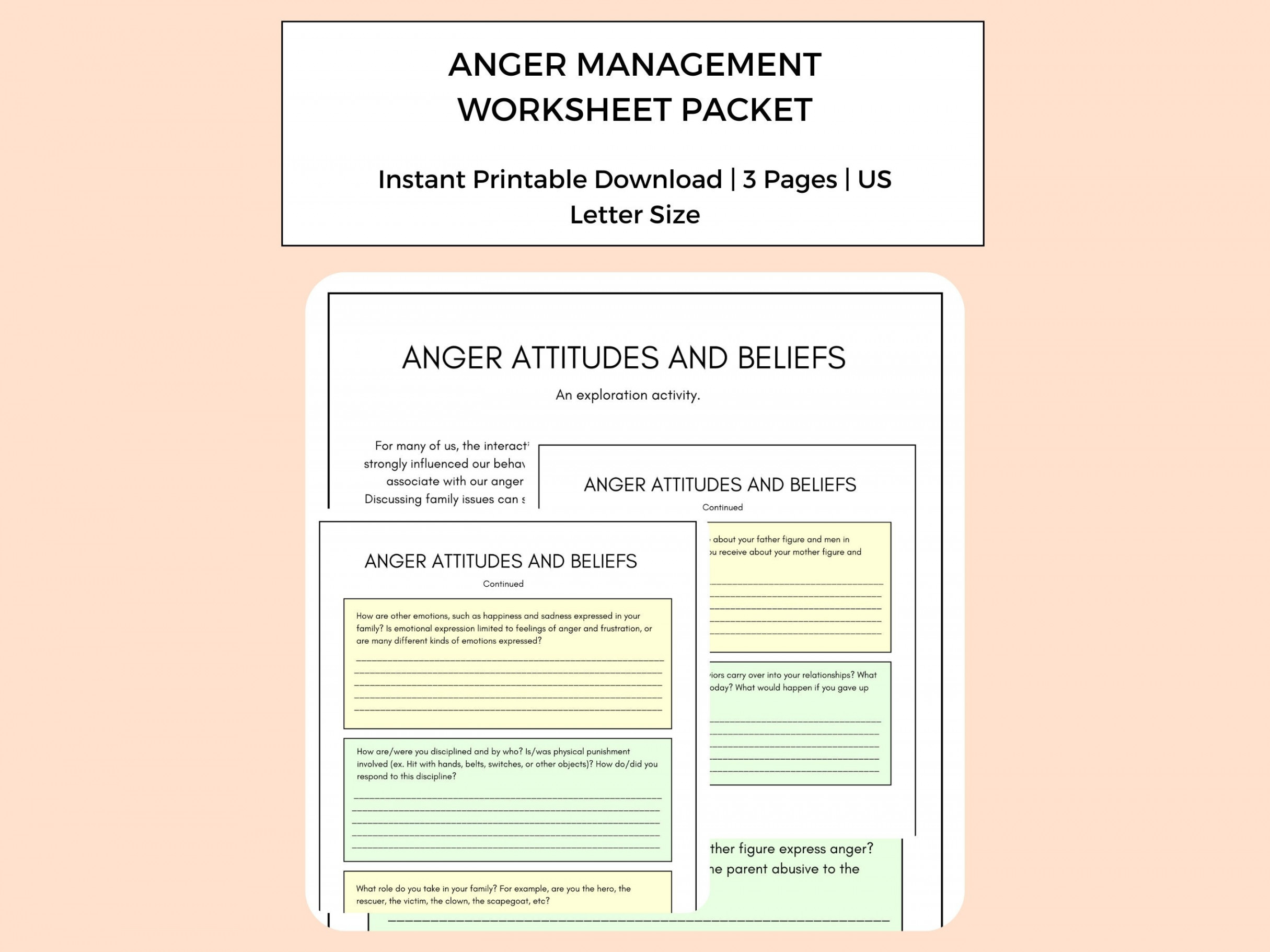 Anger Attitudes and Beliefs Worksheet Anger Management - Etsy