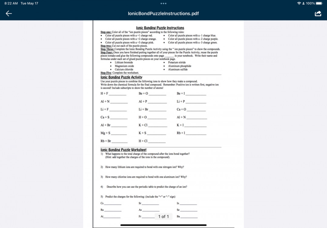 Answered: lonicBondPuzzlelnstructions