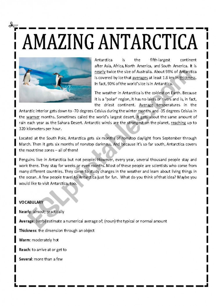 Antarctica - Reading Comprehension ( pages + key) - ESL worksheet