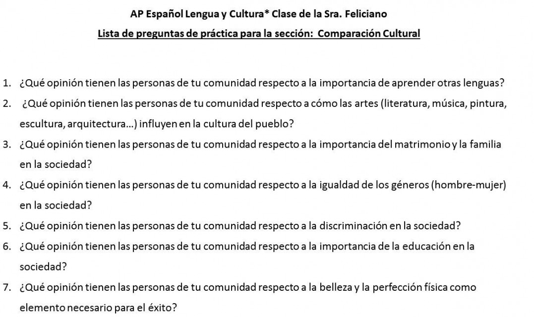 AP Cultural comparison  Ap spanish language, Ap spanish, Spanish