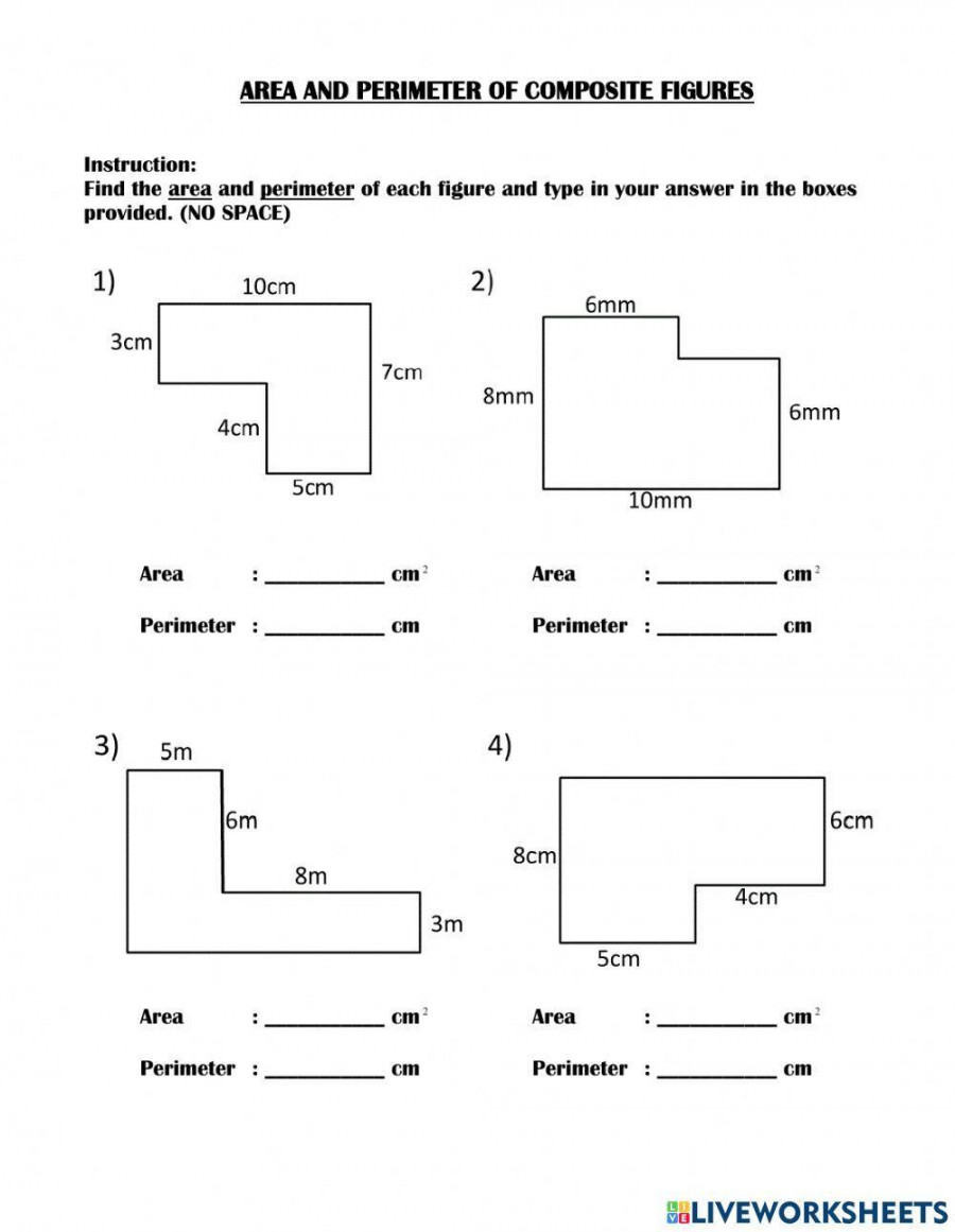 Area and perimeter of composite figures worksheet  Live Worksheets