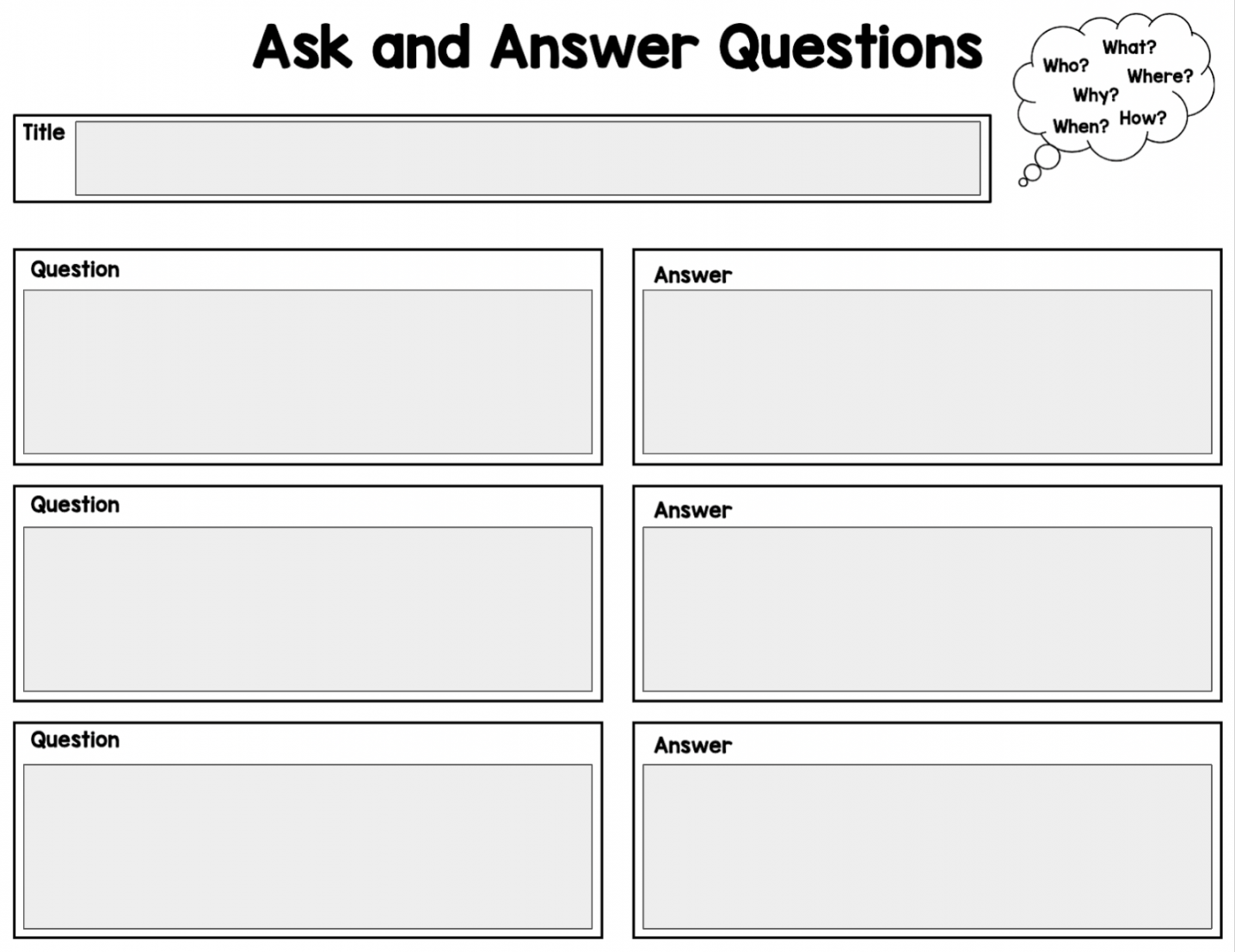 Ask and Answer Questions Digital Graphic Organizer