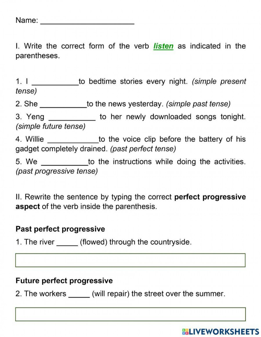 Aspects of Verbs worksheet  Live Worksheets