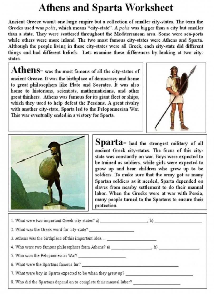 Athens and spartA worksheet  Athens and sparta, Athens, Sparta