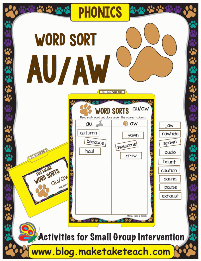 au aw File Folder Word Sort