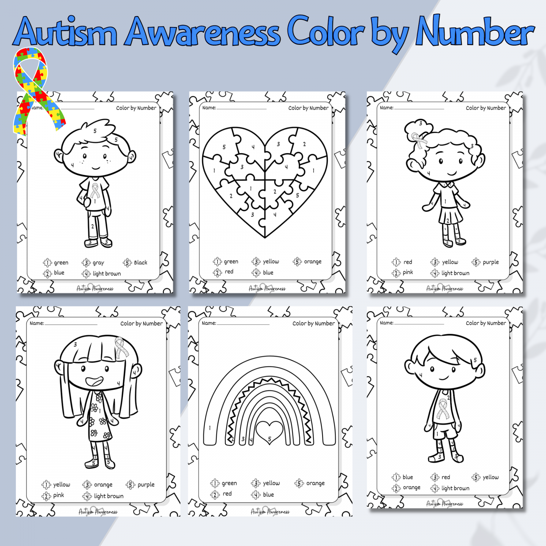 Autism awareness color by number,  coloring pages, Neurodiversity