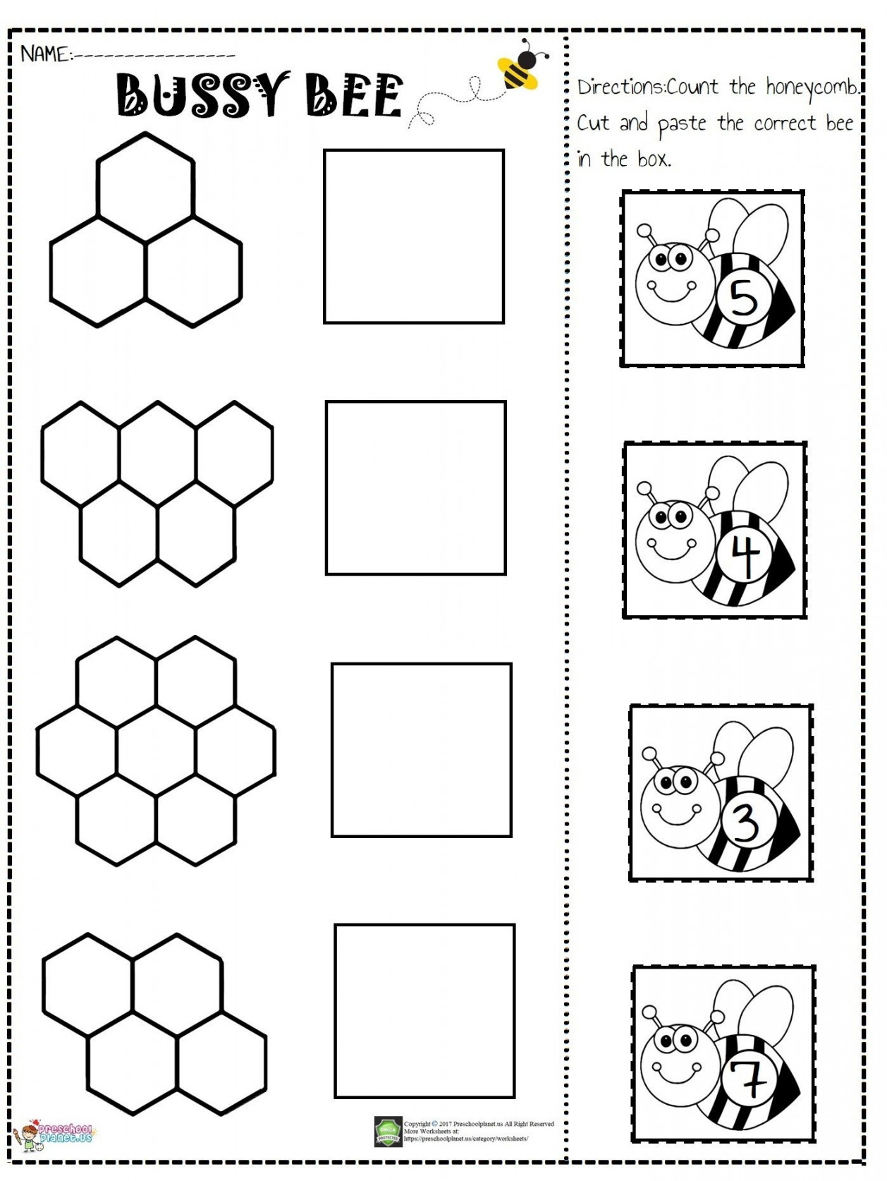 Bee Number Cut And Paste Worksheet  Cut and paste worksheets