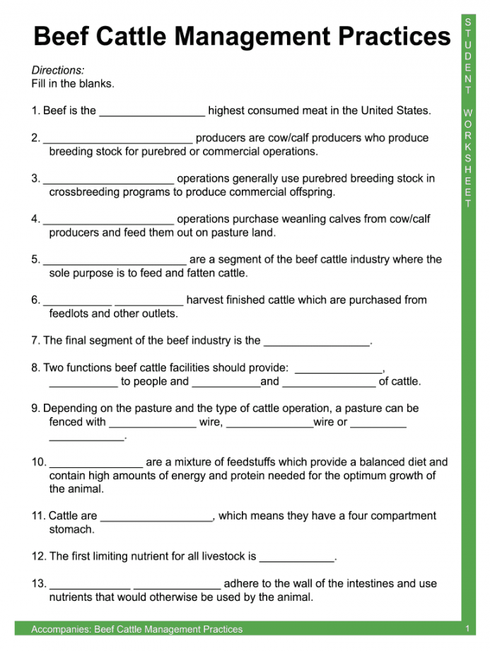 Beef Cattle Management Practices Worksheet - Fill Online