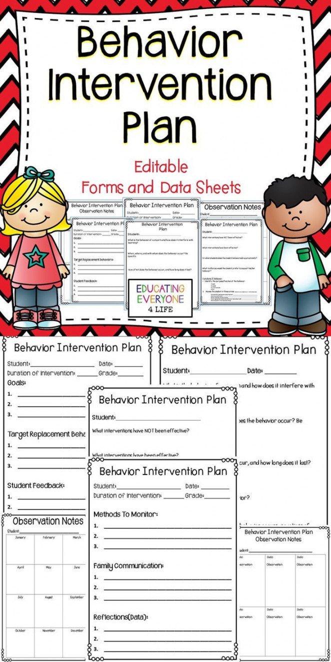 Behavior Intervention Plan Editable Forms and Data Sheets and