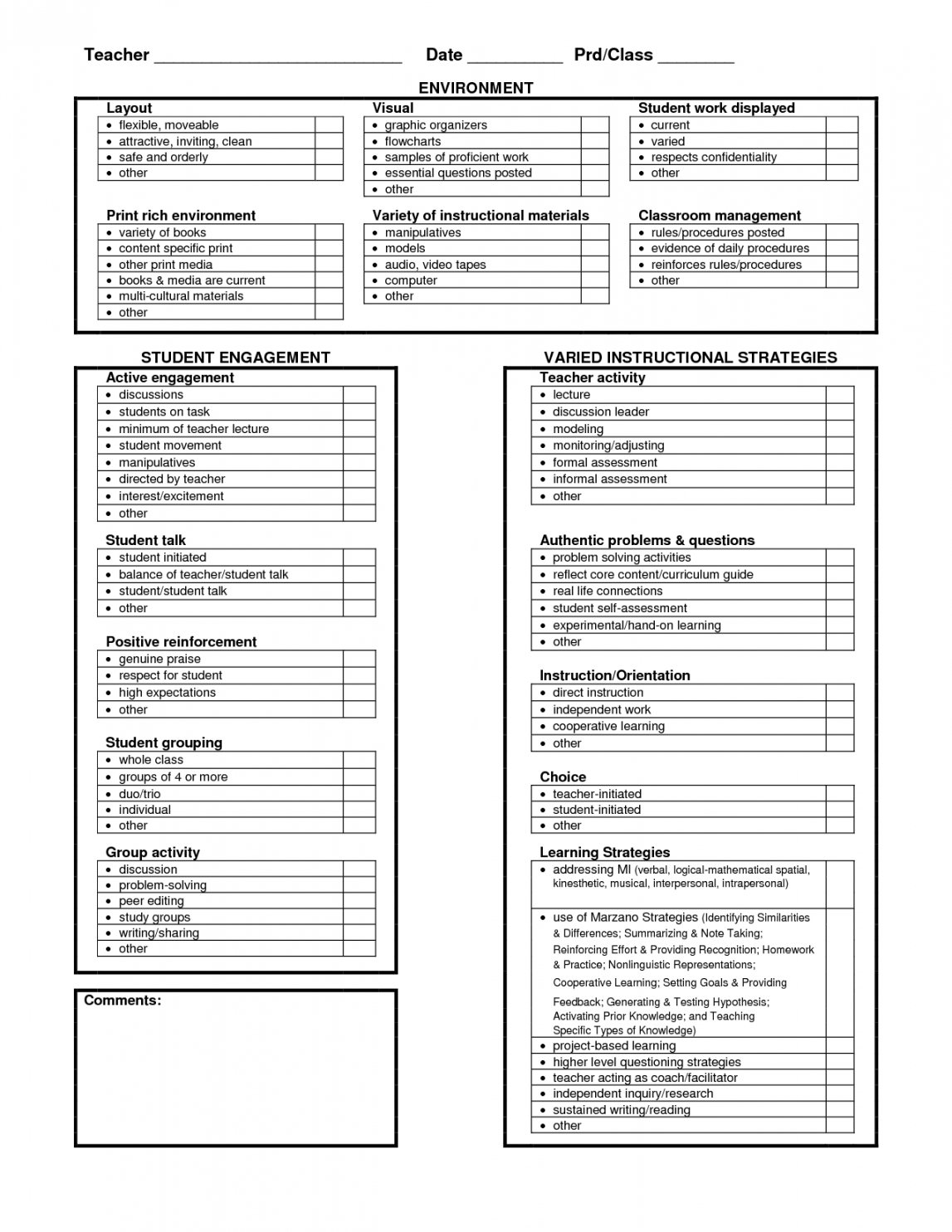 Behavior+Observation+Checklist+Forms  Classroom observation