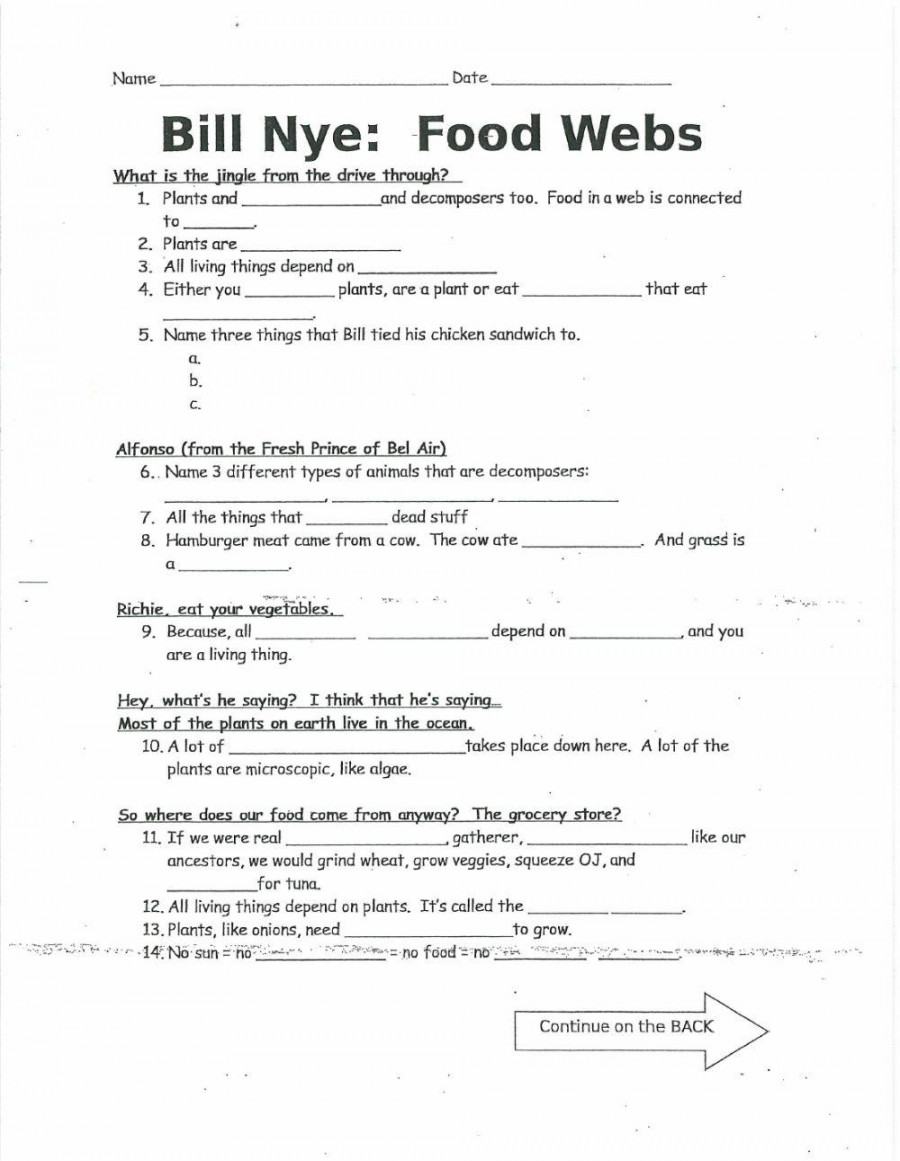 Bill Nye Food Webs Sheet  online exercise for  Live Worksheets