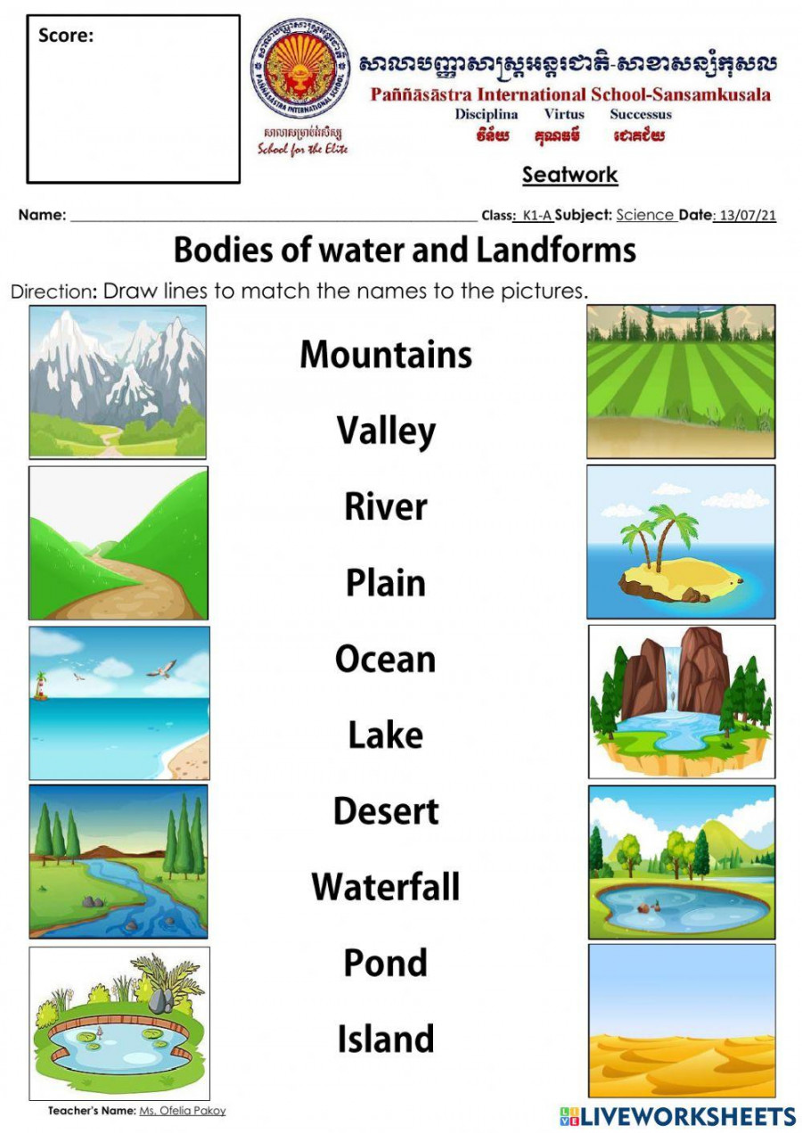 Bodies of water and Landforms interactive worksheet  Live Worksheets