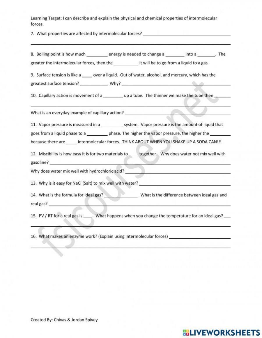 Bozeman Science Intermolecular Forces Video Notes worksheet  Live