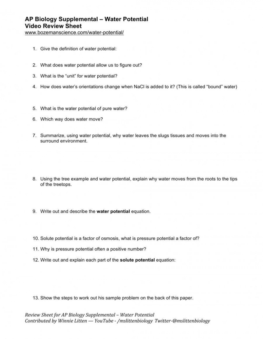 Bozeman Science Water Potential Video Notes with Video worksheet