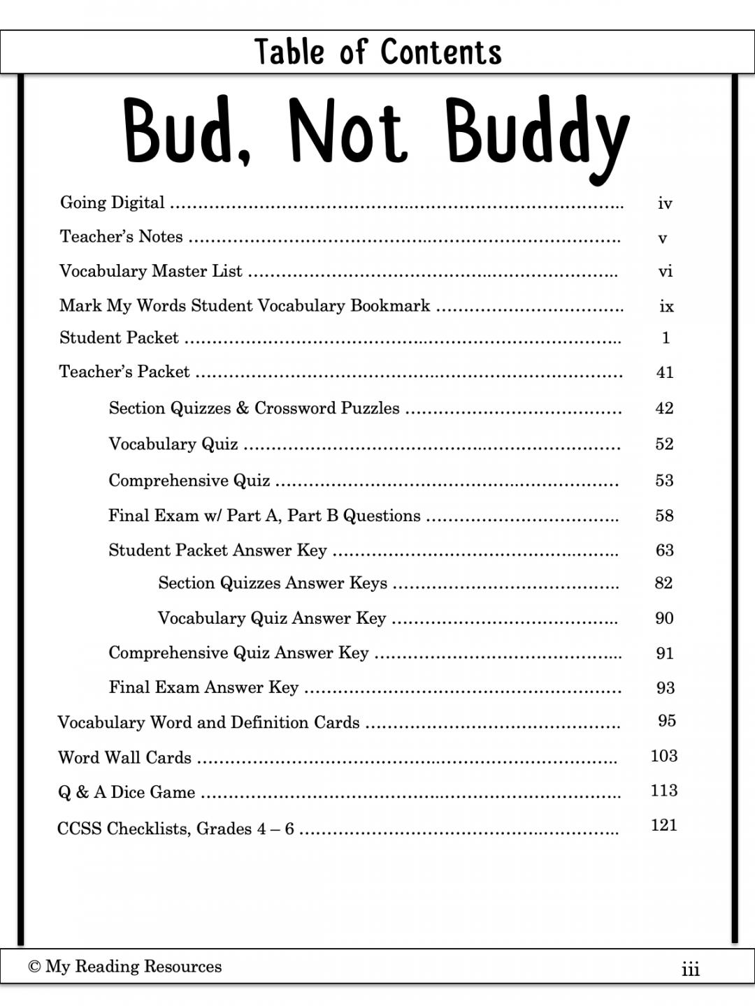 Bud, Not Buddy Novel Study - My Reading Resources