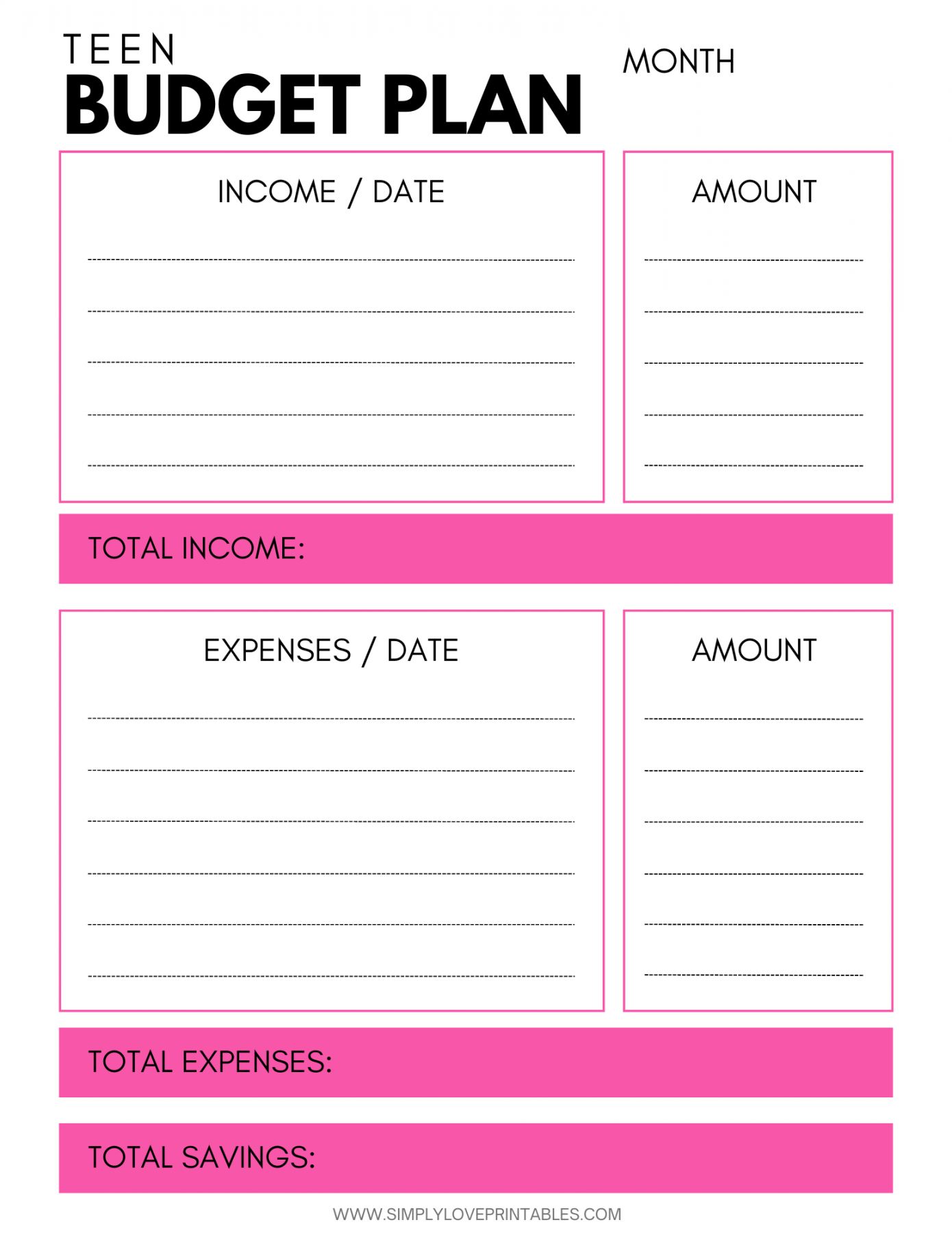 Budgeting Worksheets for Teens  Simply Love Printables