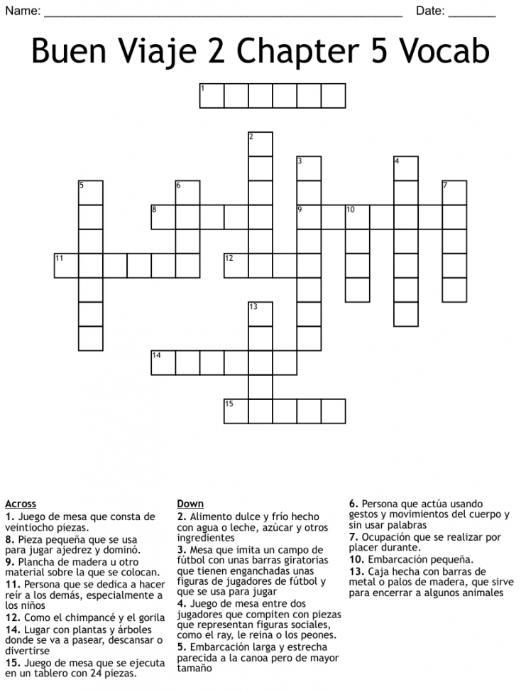 Buen Viaje  Chapter  Vocab Crossword - WordMint