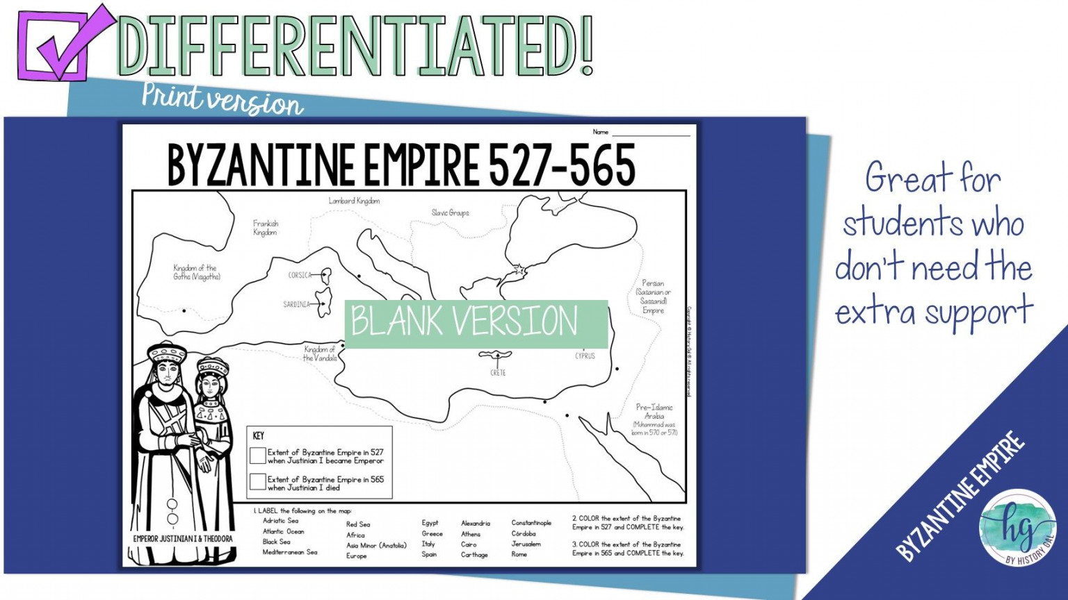 Byzantine Empire and Justinian I Map Activity (Print and Digital