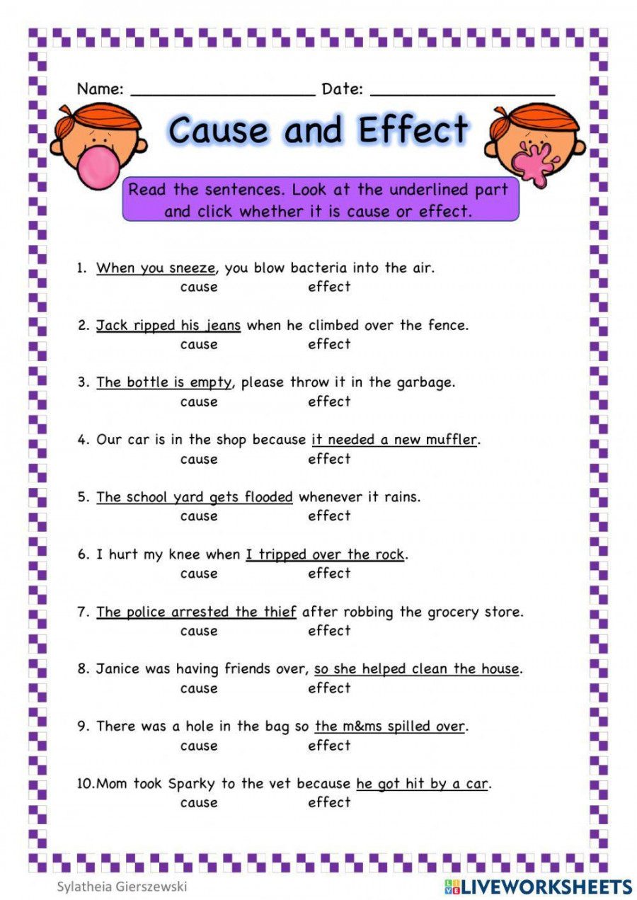 Cause and Effect interactive exercise for   Live Worksheets