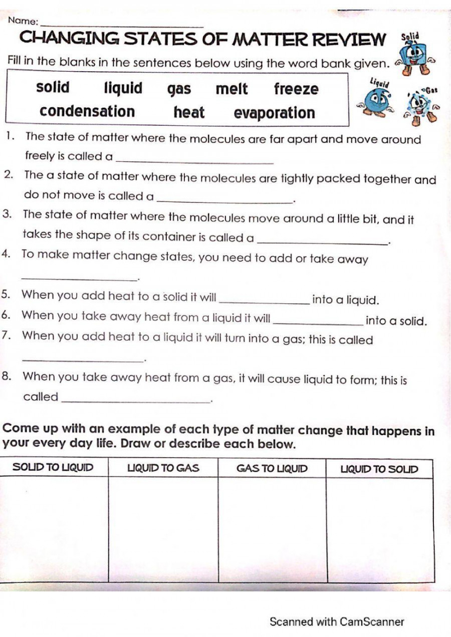 Changing states of matter interactive worksheet  Live Worksheets