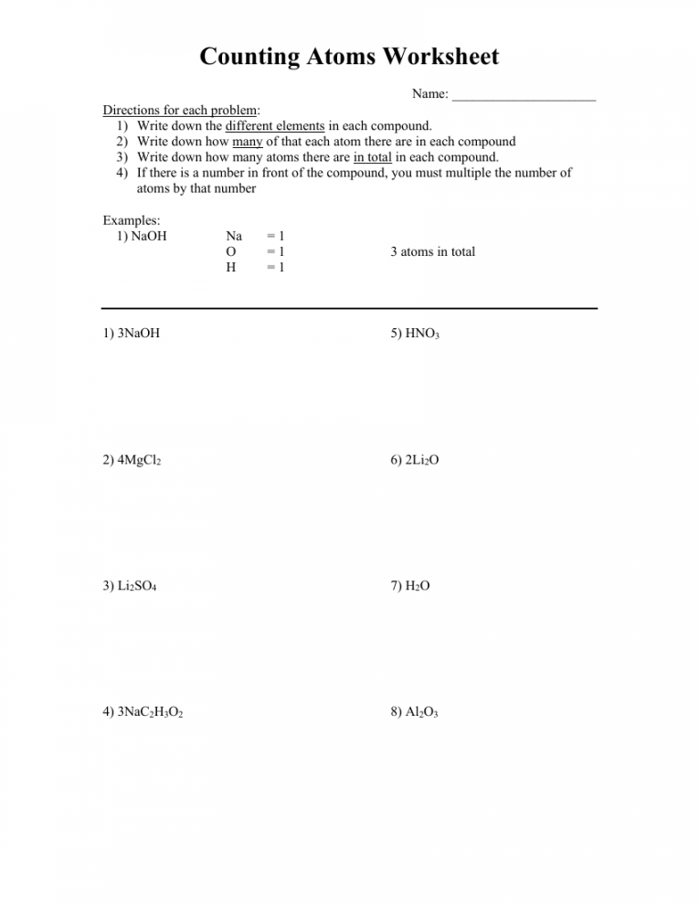 Chemical Symbols, Formulas, and Compounds - Middle School Counting