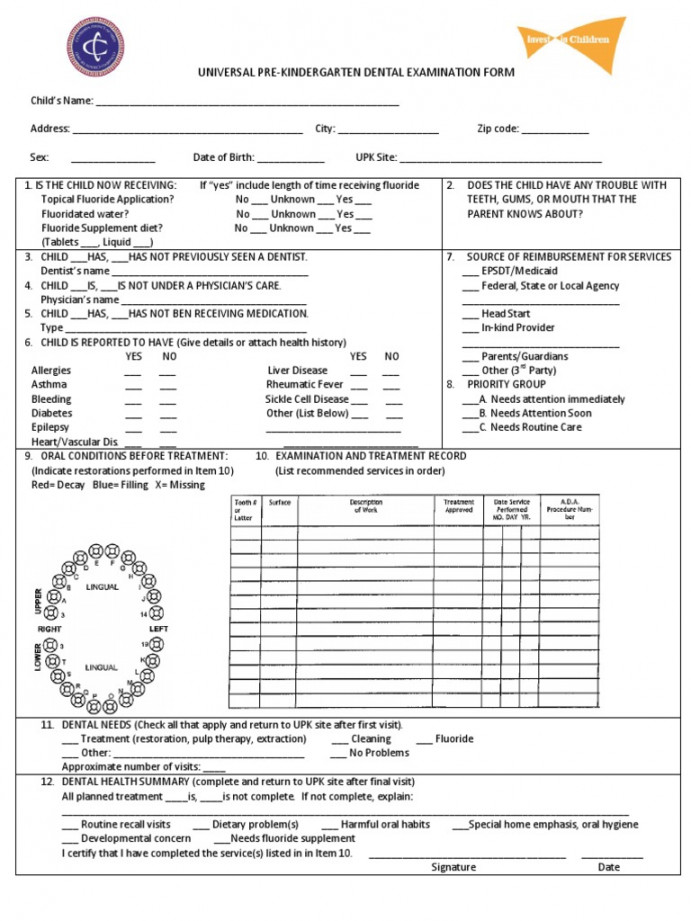 Child Dental Examination Form  PDF  Oral Hygiene  Dentistry