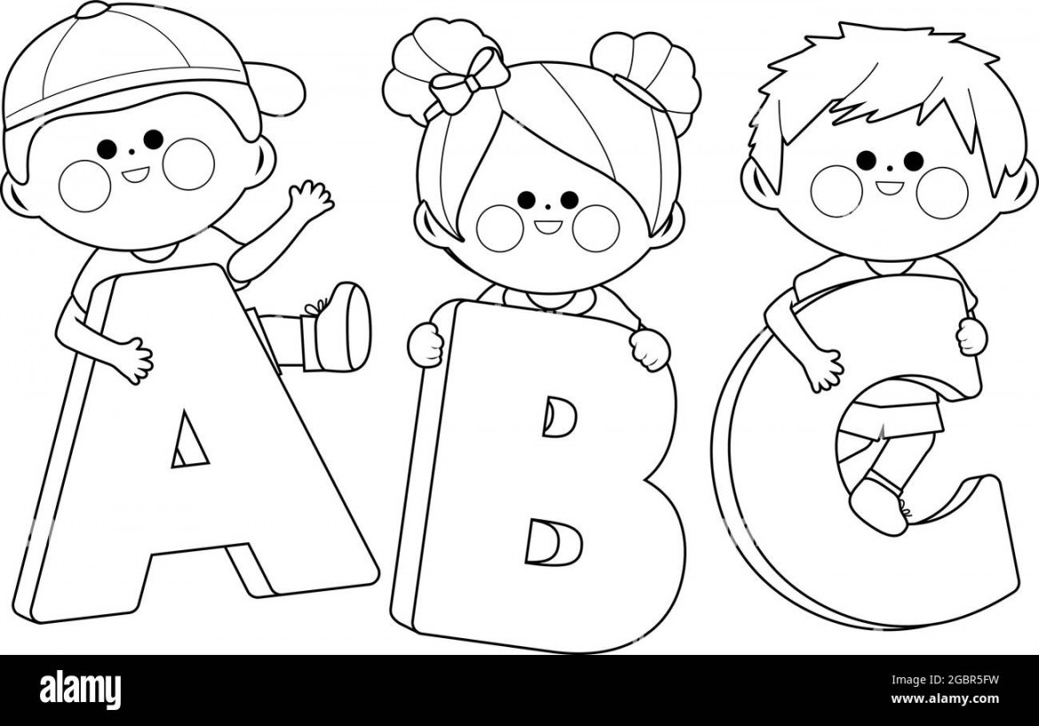 Children holding cartoon letters