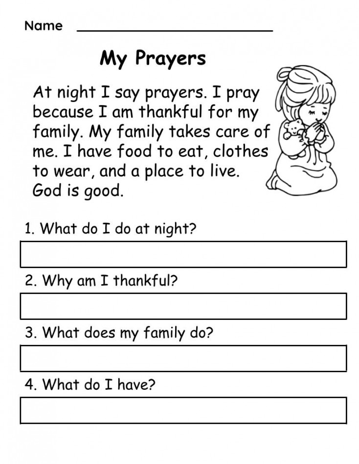 Christian Reading Comprehension Worksheet : Prayer, God - Grade