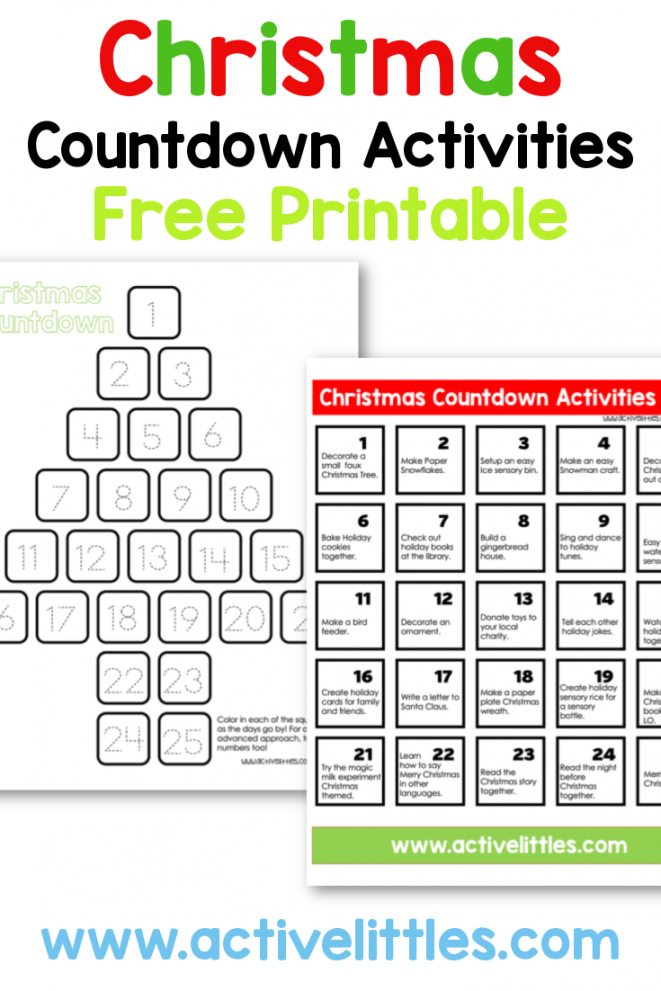 Christmas Countdown Activities List Free Printable - Active Littles