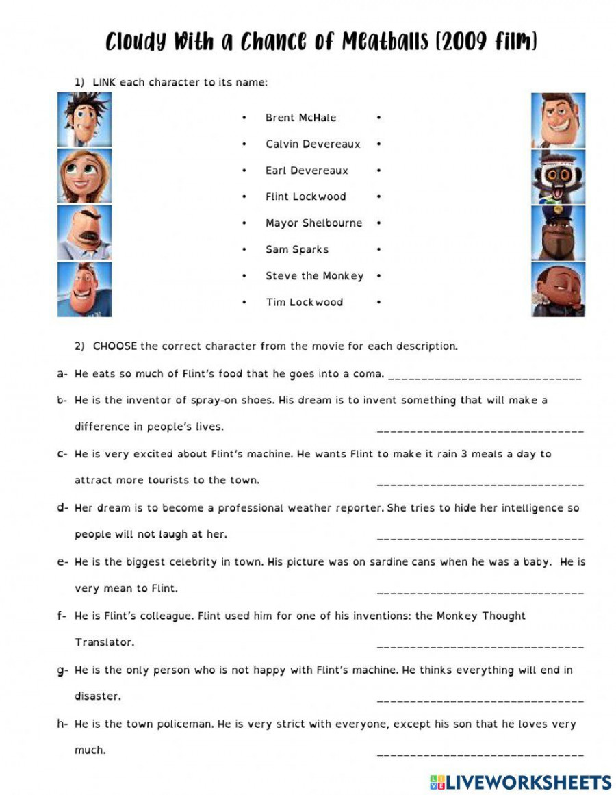 Cloudy with a Chance of Meatballs Movie worksheet worksheet  Live