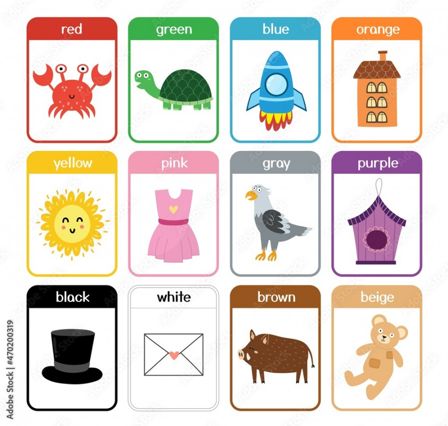 Color flashcards collection with cute animals