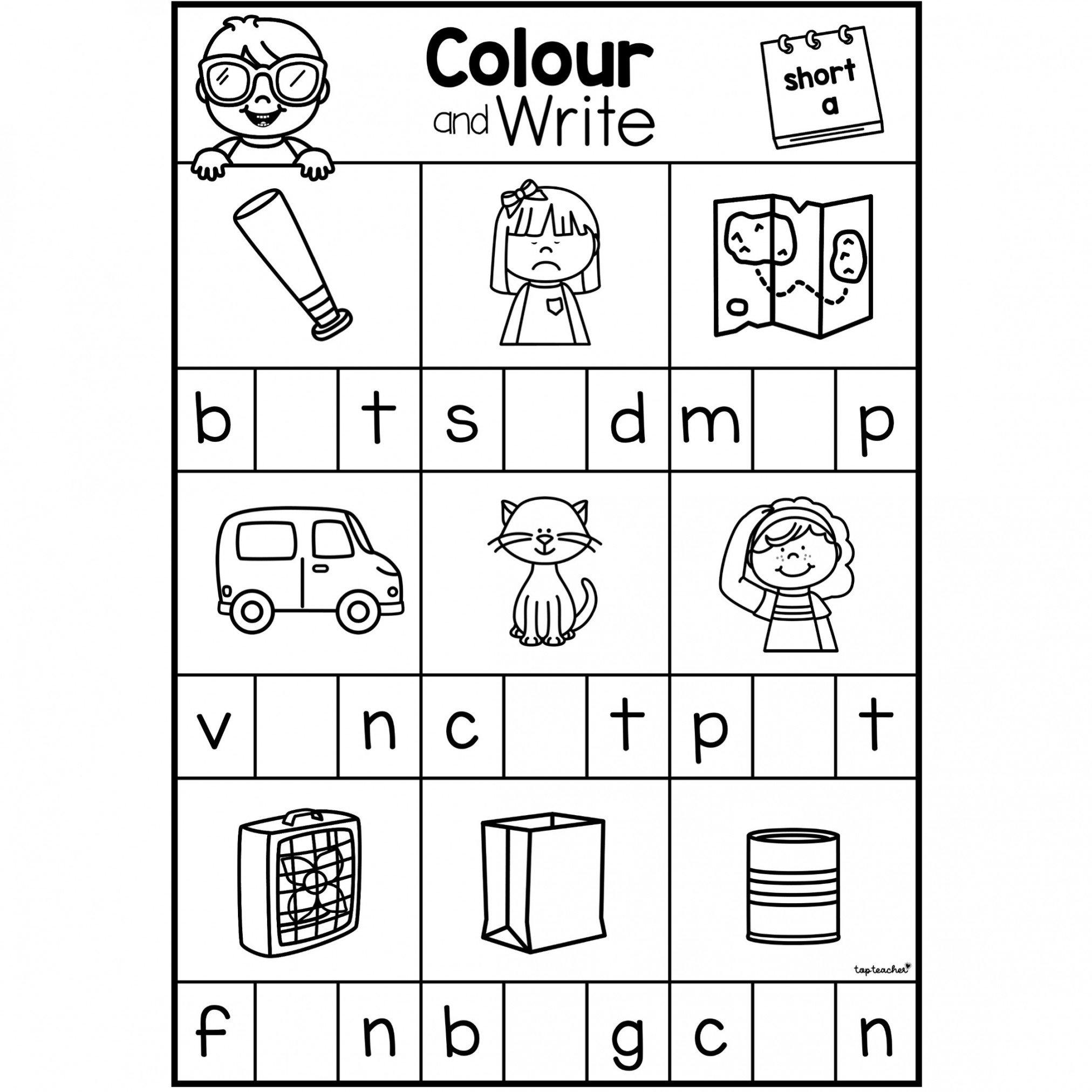 Colour & Write Medial Sound CVC Worksheets – Top Teacher