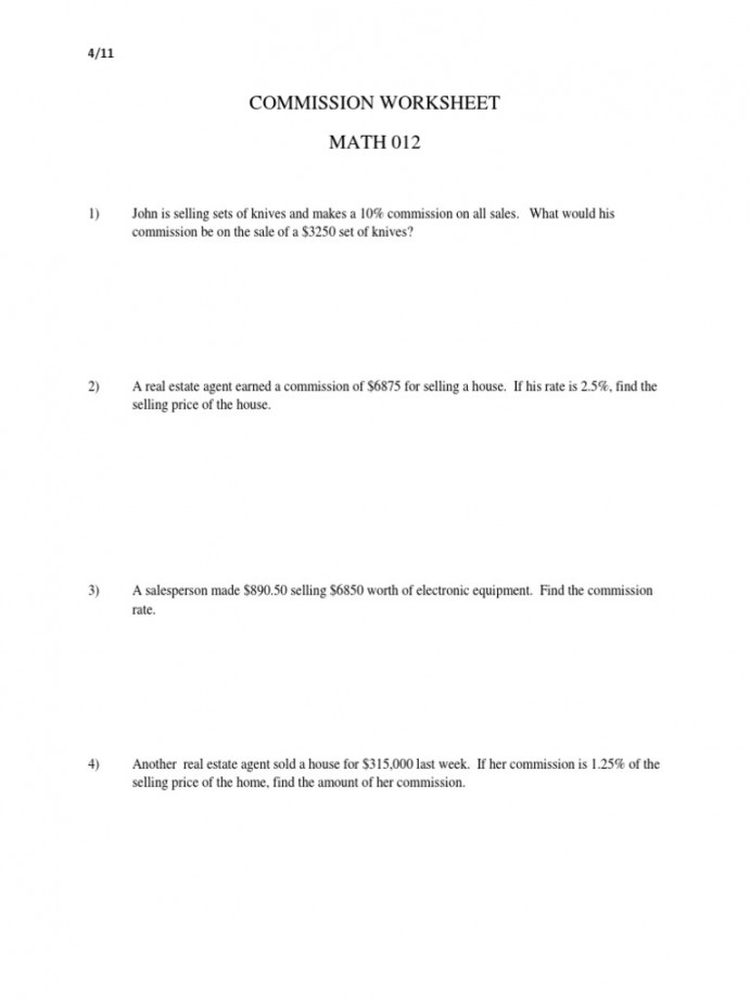 Commission Worksheet  PDF  Real Estate Broker  Sales