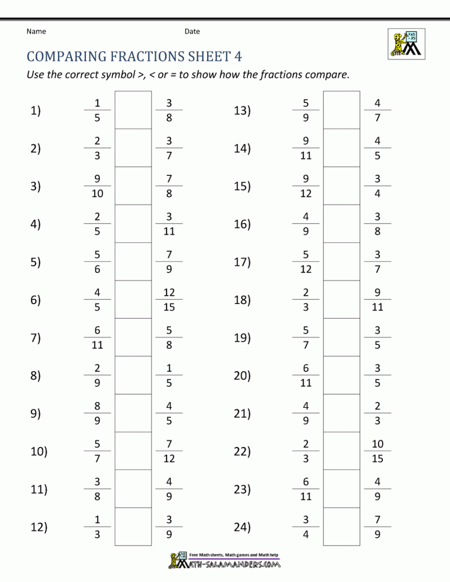 Comparing Fractions Worksheet