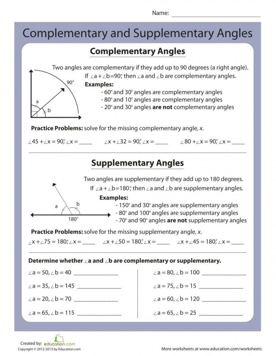 Complementary & Supplementary Angles worksheet  Live Worksheets