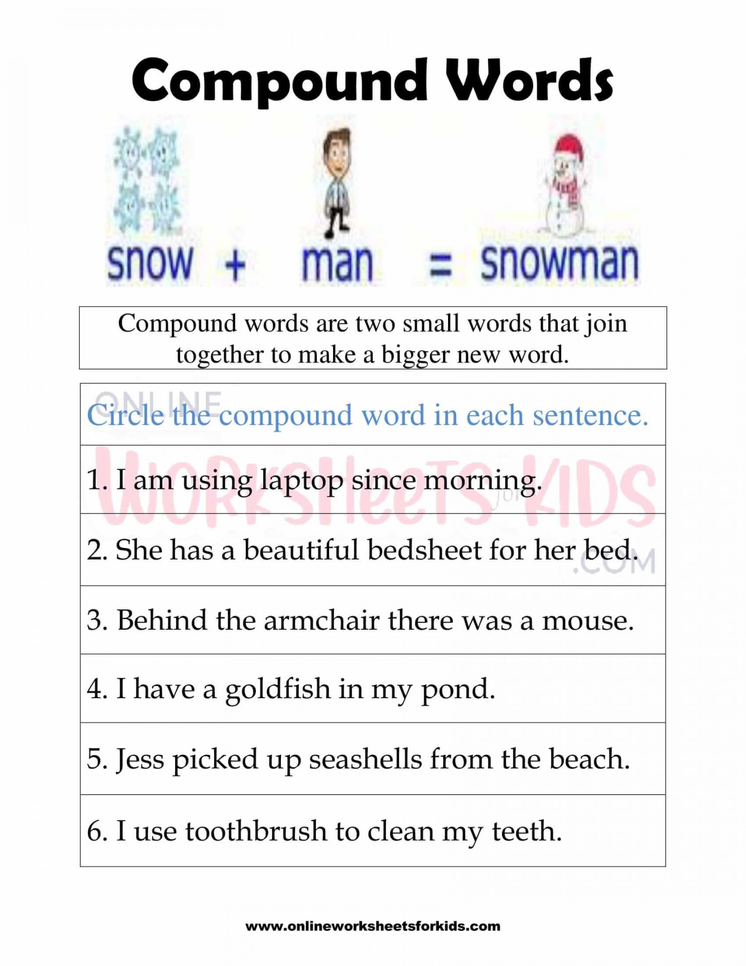 Compound Words Worksheets for Grade  Kids