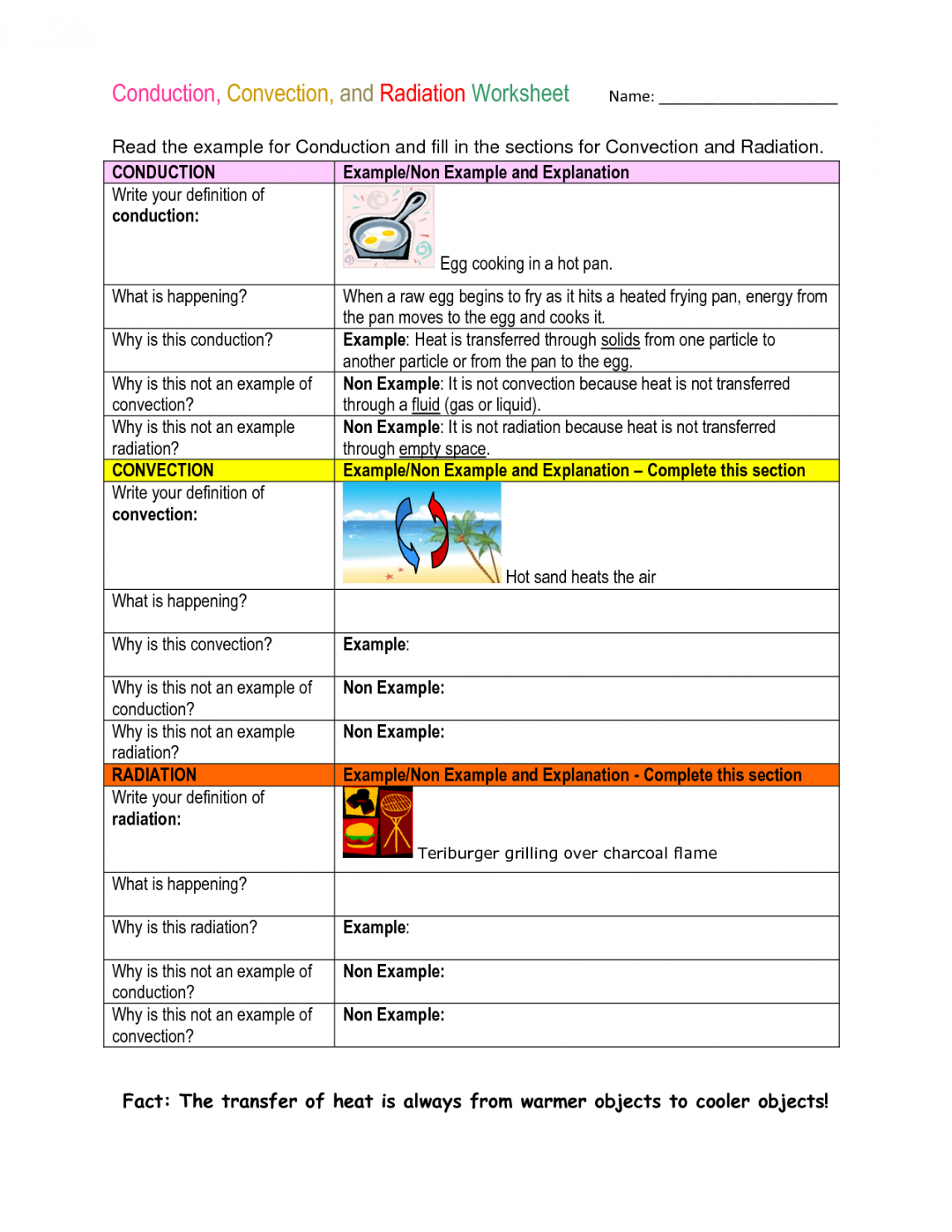 Conduction _ Convection _ and Radiation Worksheet  Conduction