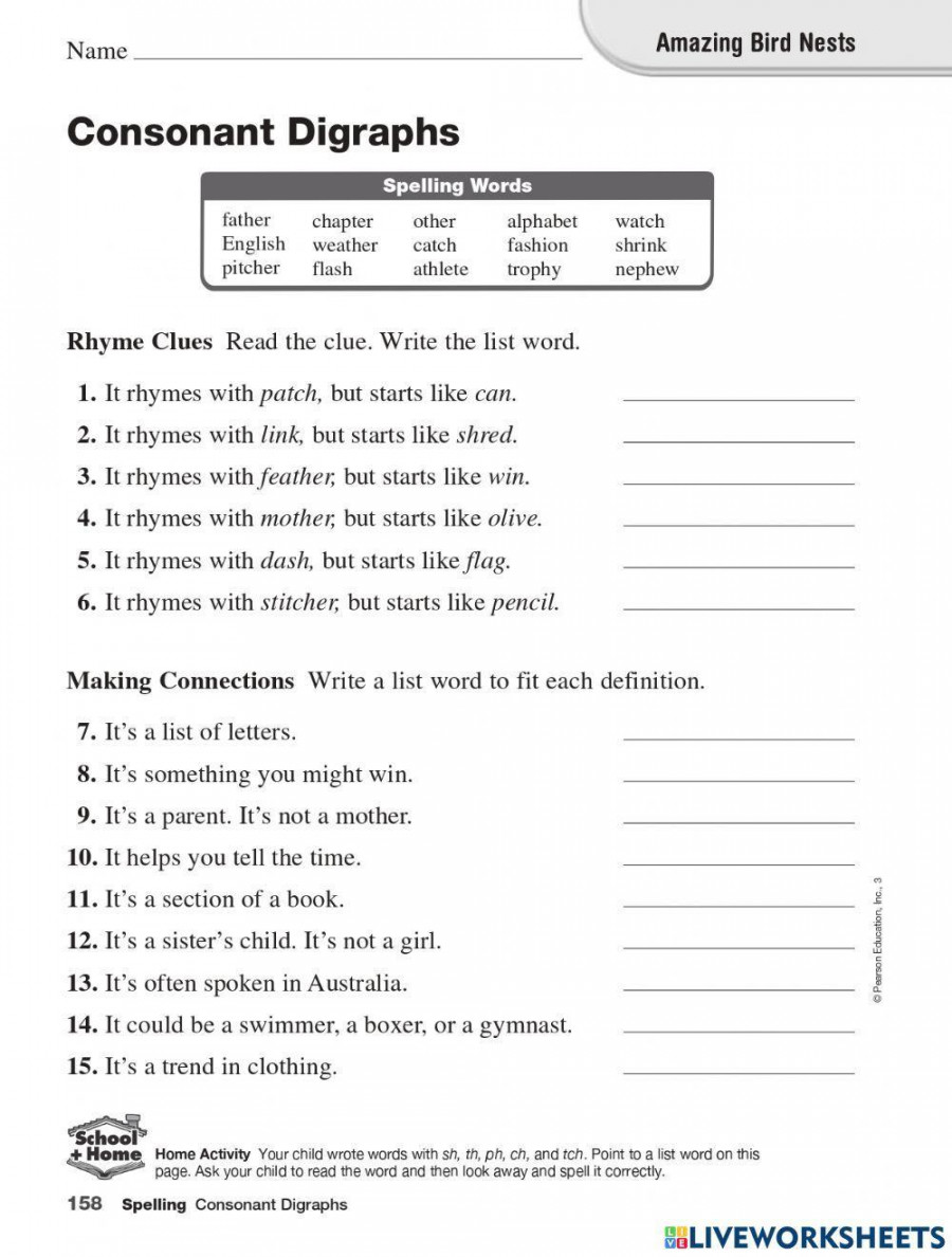 Consonant Digraphs worksheet for Third Grade  Live Worksheets