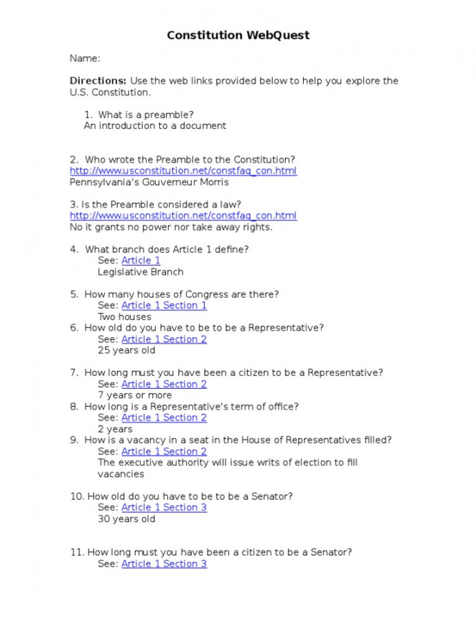 Constitution Webquest  PDF  Article One Of The United States