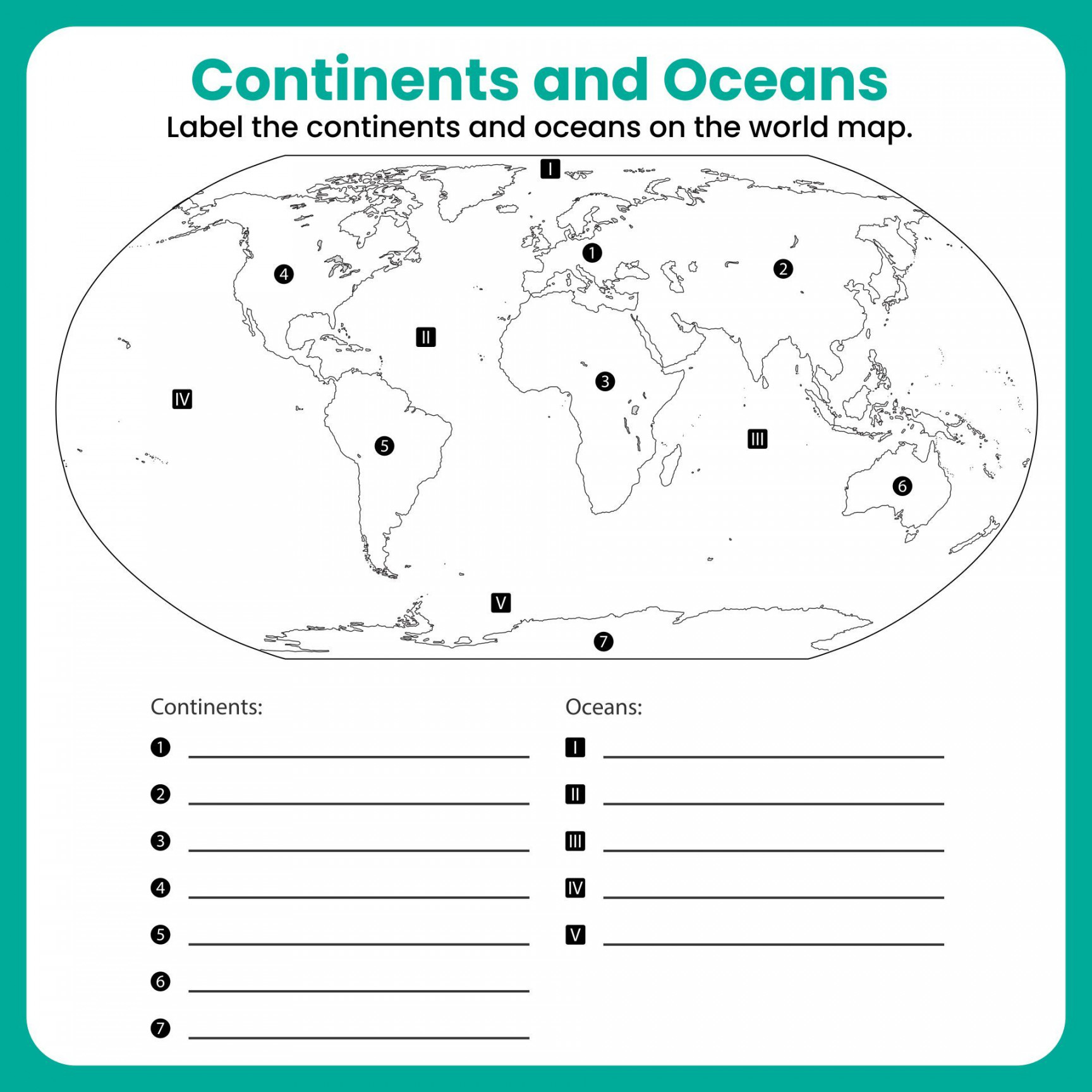 Continents And Oceans Map For nd Grade  Continents and oceans