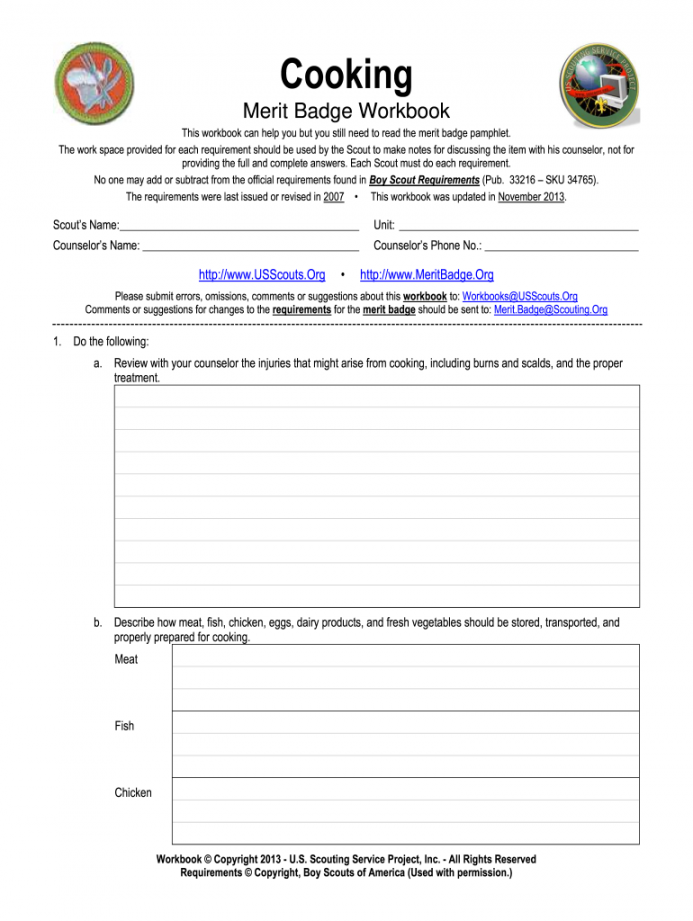 Cooking Merit Badge Worksheet - Fill Online, Printable, Fillable