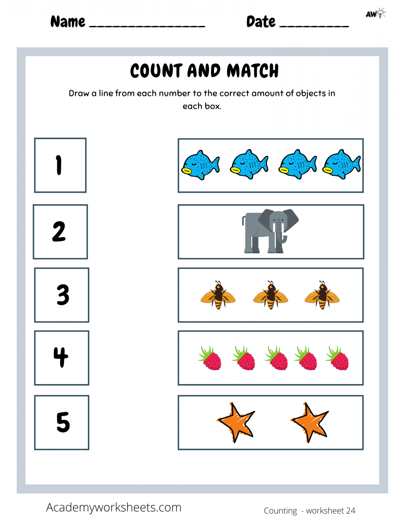 Count and Match Numbers - Worksheets - Academy Worksheets