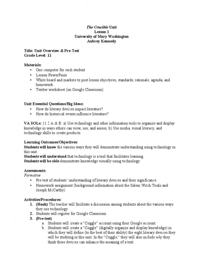 Crucible Lesson Plans  PDF  Teaching  Education Theory