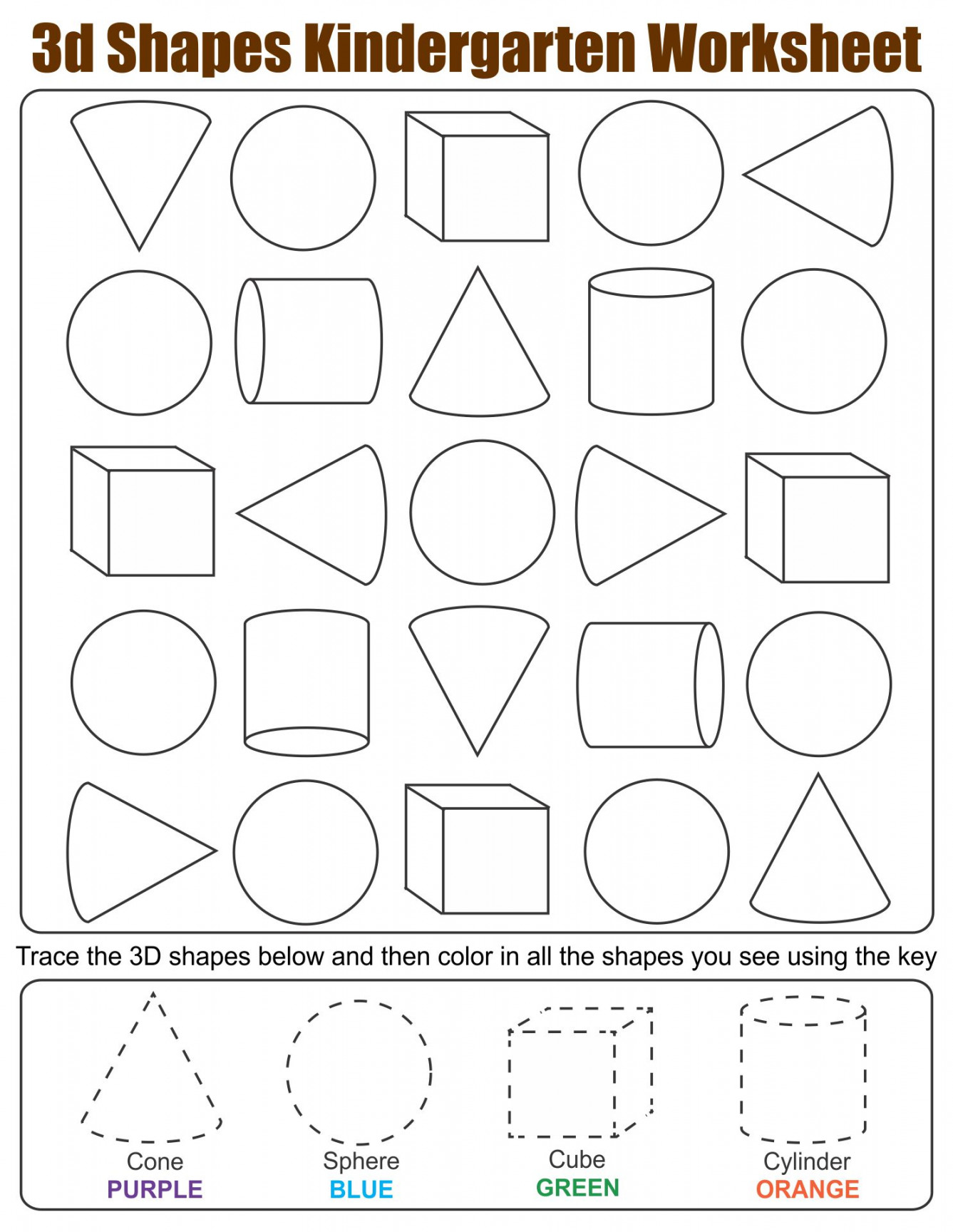 D Shapes Kindergarten Worksheet