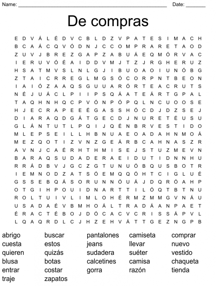 De compras Word Search - WordMint