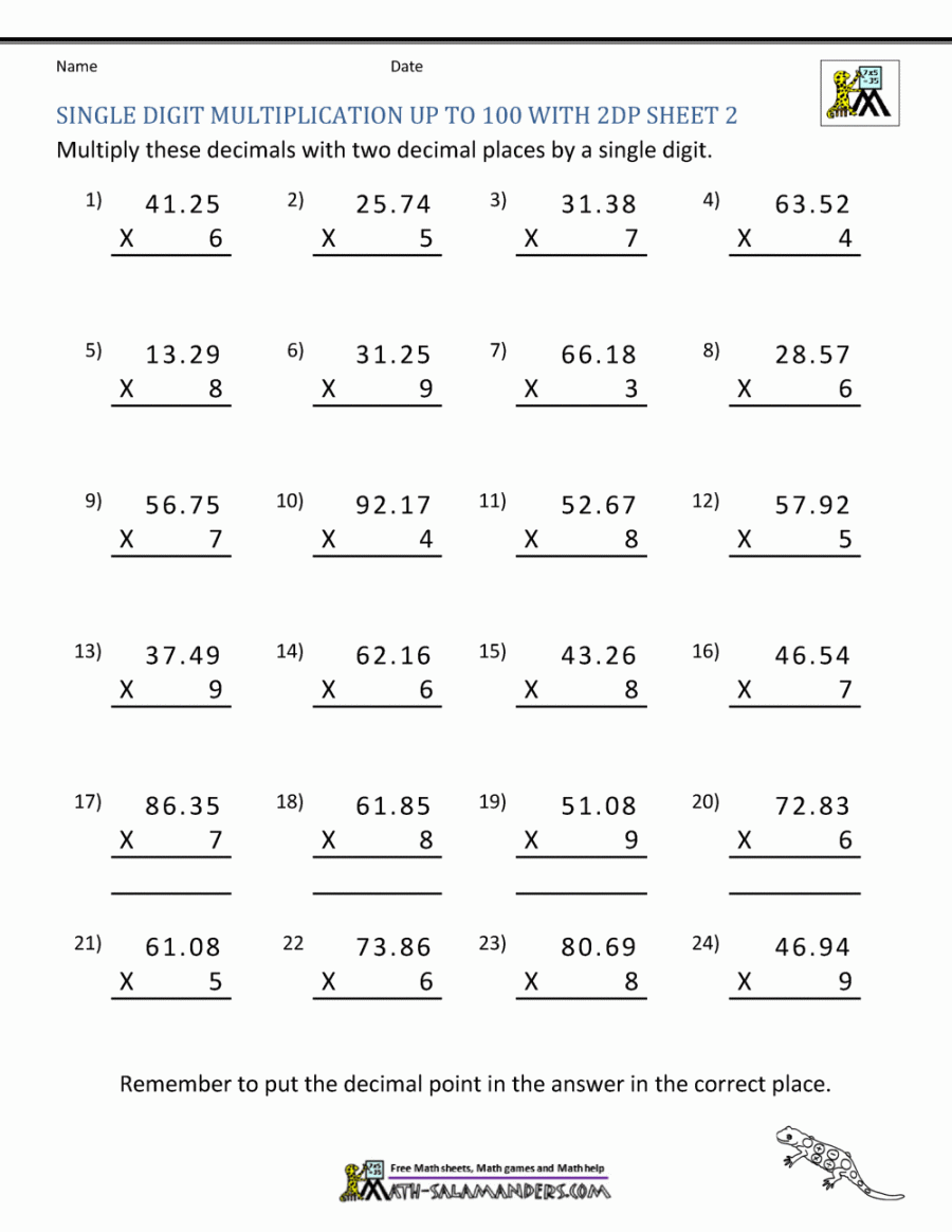 Decimal Multiplication Worksheet th Grade