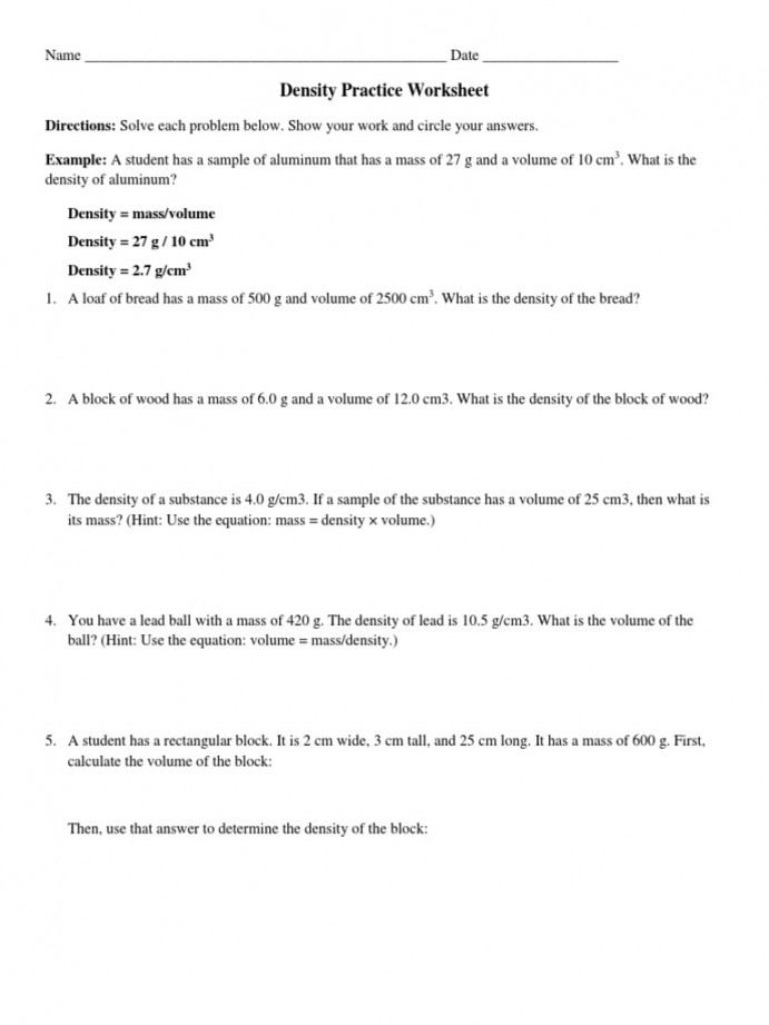 Density Practice Worksheet  PDF  Density  Volume