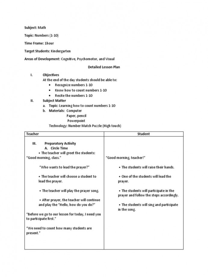 Detailed Lesson Plan (Counting Numbers -0) )  PDF  Lesson Plan