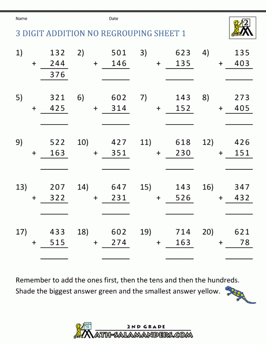 Digit Addition No Regrouping Worksheets