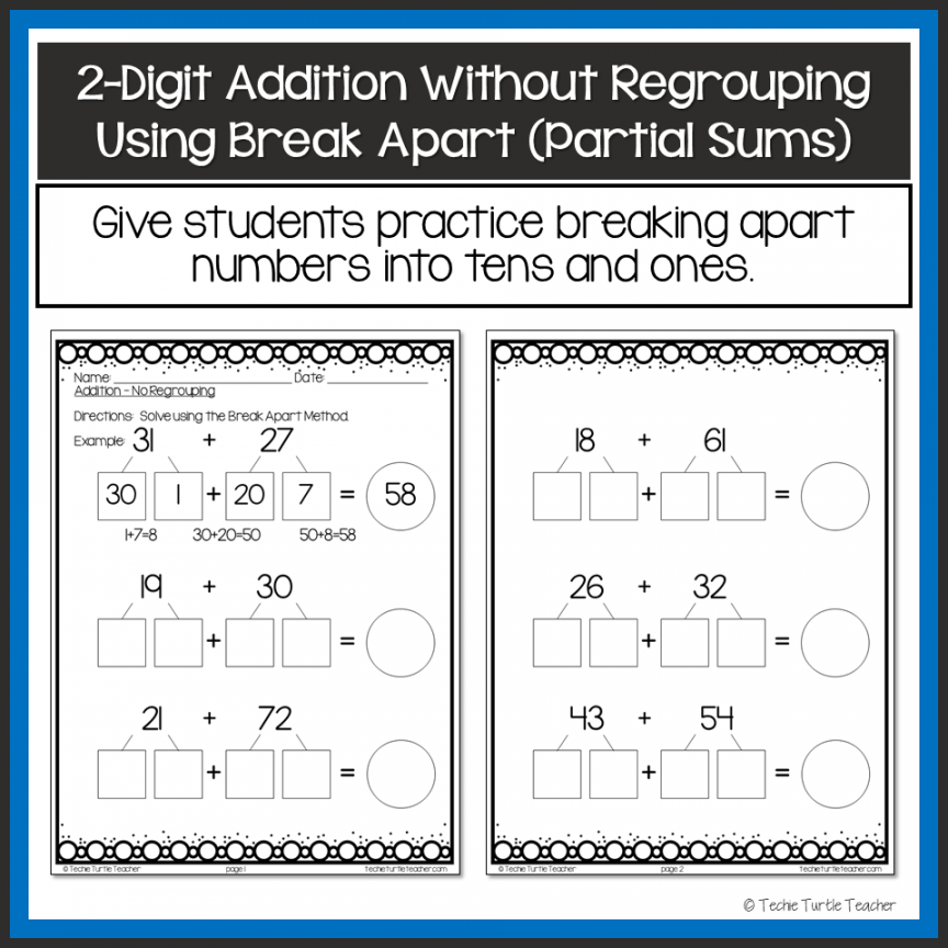 -Digit Addition without Regrouping Using Break Apart Partial Sums Strategy